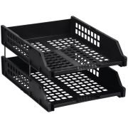 Лотки горизонтальные для бумаг, НАБОР 2 шт. (340х260х158 мм), на металлических стержнях, черные, «Strong», ЛТГ-63793