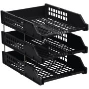 Лотки горизонтальные для бумаг, НАБОР 3 шт. (340х260х240 мм), на металлических стержнях, черные, «Strong», ЛТГ-63795