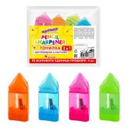 Точилка ЮНЛАНДИЯ «Карандашик» с контейнером и ластиком 2 в 1, НАБОР 4 ШТУКИ, 272508