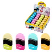 Точилка с контейнером и ластиком ЮНЛАНДИЯ «ДВА В ОДНОМ», яркие цвета ассорти, 272510