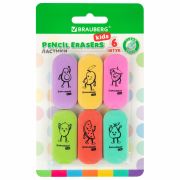 Ластики BRAUBERG KIDS «Fruits», НАБОР 6 штук, 50х23х10 мм, овальные, ассорти, 272669