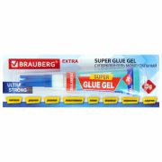 Клей-гель моментальный (суперклей) BRAUBERG «EXTRA», 3 г, УЛЬТРАПРОЧНЫЙ, отрывная мультикарта, 608103
