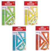 Набор чертежный ПИФАГОР (линейка 16 см, 2 треугольника, транспортир), неоновый, прозрачный, ассорти, 210851