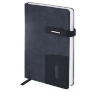 Ежедневник недатированный А5 138х213 мм BRAUBERG «Cowboy», под кожу, застежка 160 л., черный, 116200