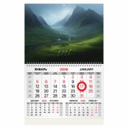 Календарь квартальный 2026 г., 1 блок, 1 гребень, магнитный курсор, мелованная бумага, BRAUBERG, «Долина», 116914