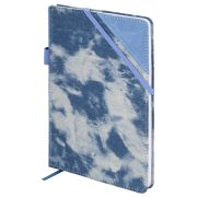 Блокнот А5 135x210 мм BRAUBERG «Denim», ткань/экокожа, резинка, держатель, 80 л., клетка, голубой, 117138