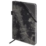 Блокнот А5 135x210 мм BRAUBERG «Denim», ткань/экокожа, резинка, держатель, 80 л., клетка, черный, 117140