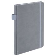Блокнот А5 135x212 мм BRAUBERG «Edge», под кожу, резинка, держатель, 80 л., клетка, серый, 117146