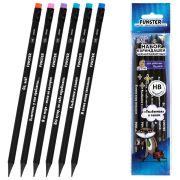 Набор карандашей чернографитных c забавной надписью FUNSTER (ФАНСТЕР) FUNNY NOTES BLK, 6 штук, HB, с ластиком, 182039