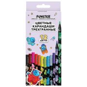 Карандаши цветные FUNSTER (ФАНСТЕР) AMONG CATS, 12 цветов, черный корпус с принтом, трехгранные, 182066