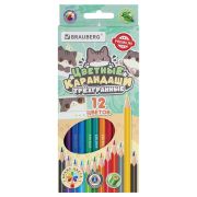 Карандаши цветные кросс-серия «МИЛЫЕ КОТЫ», 12 цветов, трехгранные, BRAUBERG, 182109