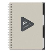 Тетрадь обложка пластик, А5 80 л., гребень, 4 съемных разделителя, клетка, BRAUBERG, бежевый, 405366