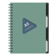 Тетрадь обложка пластик, А5 80 л., гребень, 4 съемных разделителя, клетка, BRAUBERG, зеленый, 405367