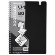 Тетрадь обложка пластик, А5 80 л., гребень мягкий, вырубка для ручки, клетка, BRAUBERG, черный, 405376