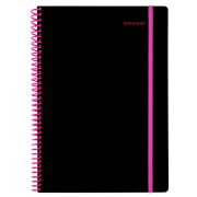 Тетрадь обложка пластик, А4 80 л., спираль пластик, резинка, клетка, BRAUBERG, черный/розовый, 405380