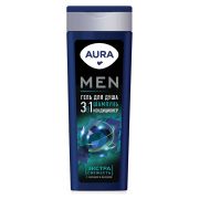 Гель для душа 3 в 1, шампунь + кондиционер 380 мл, AURA MEN «Экстра Свежесть», 13919