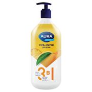 Гель-смузи для душа 3 в 1 для тела, рук и ванны 1 л, AURA FAMILY «Дыня, ананас, персик», дозатор, 14950