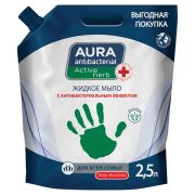 Мыло жидкое антибактериальное для всей семьи 2,5 л, AURA ANTIBACTERIAL «Алоэ вера», дой-пак, 13767