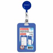 Бейдж вертикальный (85х54 мм), с рулеткой 70 см с клипом, СЛАЙДЕР, синий, BRAUBERG EXTRA, 238844