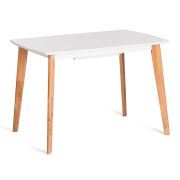 Стол обеденный раскладной Claire столешница МДФ, опоры дерево гевея, белый / натуральное дерево, 110+30x75x75см