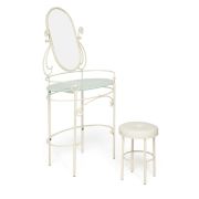 Столик туалетный ALBERT (столик/зеркало + пуф) Античный белый (Antique White)