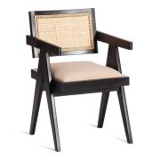 Стул с подлокотником Secret de Maison BLACK LABEL (mod. SL-1101) дерево манго/ткань/тростник, 51х54х79 см, черный/натуральный