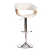 Барный стул VIMTA (mod.4021S) металл/дерево/экокожа, 60х51х91,5-112,5 см, высота сиденья 61,5-82,5 см, белый/натуральный/хром