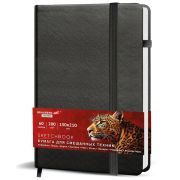 Скетчбук для смешанных техник MixMedia, 200 г/м2, 130х210 мм, 60 л., КОЖЗАМ, резинка, BRAUBERG ART CLASSIC, 116969