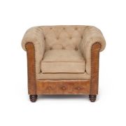 Кресло Secret De Maison MANCHESTER (mod. M128 S) кожа буйвола / ткань хлопок, 87х78х70см, Античный темный