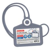 Бейдж горизонтальный для пропуска и ID-карт, СИЛИКОНОВЫЙ, 54х85 мм, шнурок 42 см, серый, BRAUBERG, 238909