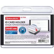 Бейдж горизонтальный для пропуска и ID-карт, 54х85 мм, черный, BRAUBERG ULTRA, 238916