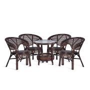 Комплект «PELANGI» 02/15 ( стол со стеклом + 4 кресла ) [без подушек] ротанг, кресло 65х65х77см, стол диаметр 64х61см, walnut (грецкий орех)