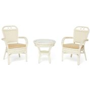 Комплект террасный ANDREA (стол кофейный со стеклом + 2 кресла + подушки) ротанг, 64х67х92см / D60х55, TCH White (белый)