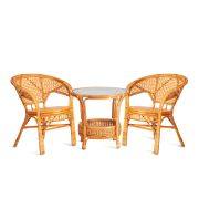 ТЕРРАСНЫЙ КОМПЛЕКТ «PELANGI» (стол со стеклом + 2 кресла) /без подушек/ ротанг, кресло 65х65х77см, стол диаметр 64х61см, Honey (мед)