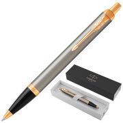 Ручка шариковая PARKER «IM Core Brushed Metal GT», серебристый матовый лак, позолота, синяя, 1931670