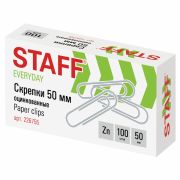 Скрепки большие 50 мм, STAFF «EVERYDAY», оцинкованные, 100 шт., в картонной коробке, РОССИЯ, 226755