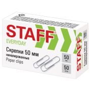 Скрепки большие 50 мм, STAFF «EVERYDAY», никелированные, 50 шт., в картонной коробке, 226759