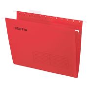 Подвесные папки А4 (350х240 мм) до 80 л., КОМПЛЕКТ 10 шт., красные, картон, STAFF, 270931