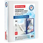 Папка ПАНОРАМА на 2 кольцах, ПРОЧНАЯ, картон/ПВХ, BRAUBERG «Office», БЕЛАЯ, 65 мм, до 400 листов, 271847
