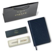 Ручка шариковая PARKER «Jotter Core Stainless Steel GT», ежедневник А5 синий, пакет, 880889