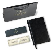 Ручка шариковая PARKER «Jotter Core Stainless Steel CT», ежедневник А5 черный, пакет, 880891