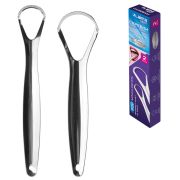 Скребок для языка из нержавеющей стали, КОМПЛЕКТ 2 шт. (большой и малый), с футляром, LAIMA DENT, 609409