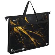 Папка для рисунков и чертежей с ручками BRAUBERG А3, пластик, молния сверху, «Black&gold marble», 272232