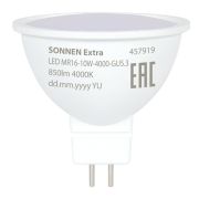 Лампа светодиодная SONNEN EXTRA, 10 (90) Вт, GU5.3, софит, нейтральный белый, 30000 ч, LED MR16-GU5.3-10W-4000, 457919