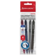 Ручки шариковые автоматические BRAUBERG «VIVID», СИНИЕ, НАБОР 4 ШТУКИ, soft-touch, пишущий узел 0,7 мм, линия письма 0,35 мм, 144409