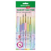 Кисти c EVA-вставкой ПОНИ набор 5 шт. (круглые №1, 2, 3, 4, 5), блистер, BRAUBERG KIDS, 201092