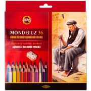Карандаши цветные акварельные художественные KOH-I-NOOR «Mondeluz», 36 цветов, кисть, точилка, европодвес, 3712/36, 3712036003KZ