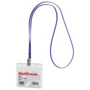 Бейдж горизонтальный ERICH KRAUSE (95х58 мм), корпус прозрачный из мягкого ПВХ, цвет ленты синий, 63708