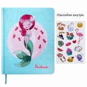 Дневник 1-11 класс 48 л., кожзам (твердая с поролоном), печать, наклейки, ЮНЛАНДИЯ, «Русалочка», 106187
