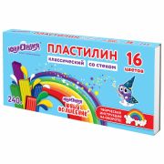 Пластилин классический ЮНЛАНДИЯ «ЮНЫЙ ВОЛШЕБНИК», 16 цветов, 240 грамм, СО СТЕКОМ, ВЫСШЕЕ КАЧЕСТВО, 106430